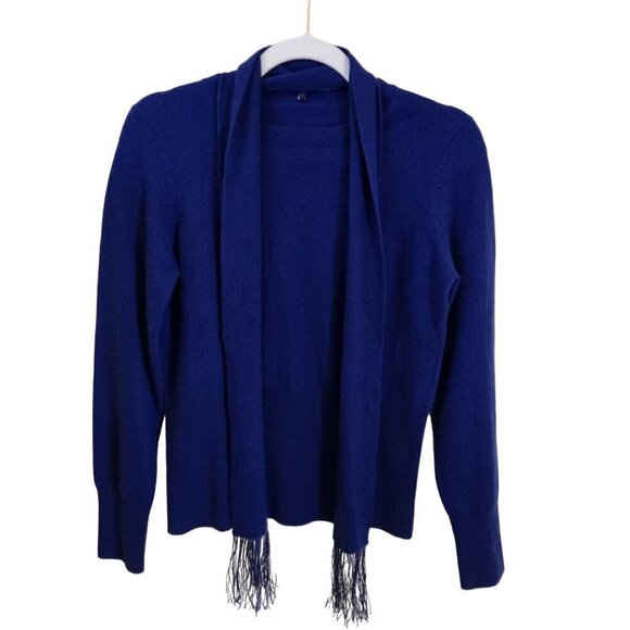 Stunning Royal Blue Crewneck Cashmere Sweater Matching Scarf Size S - Picture 1 of 4